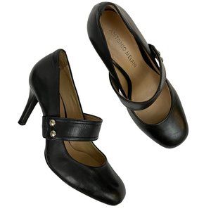 Antonio Melani Delaine Black Leather Heels Size 6.5M